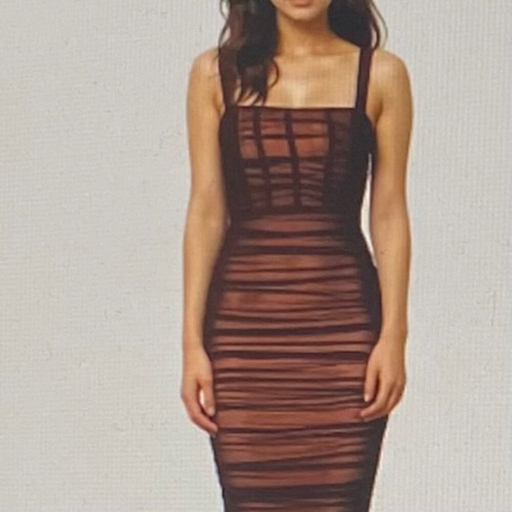 SUPERDOWN BROWN RUCHED MINI DRESS MED NWOT